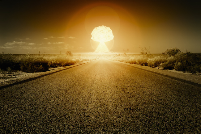 An image of a road to a nuclear bomb explosion