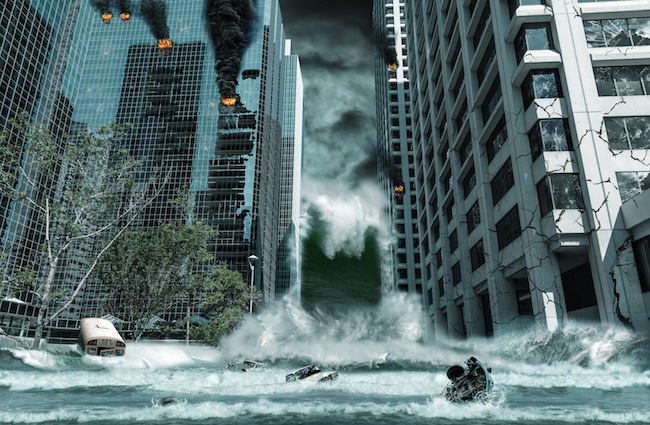 A cinematic portrayal of a city destroyed by Tsunami waves. Elements in this cityscape were carefully created, modified and manipulated to resemble a fictitious disaster scene.